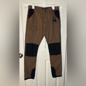 Men’s Brown Denim/Cargo Pants with Black Knee & Pocket Panels